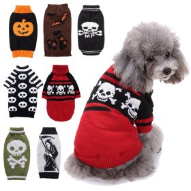 Pet Dog Halloween Costume Pumpkin Skull Death Pattern Pet Knit Sweater (Type: White and black skullXS)